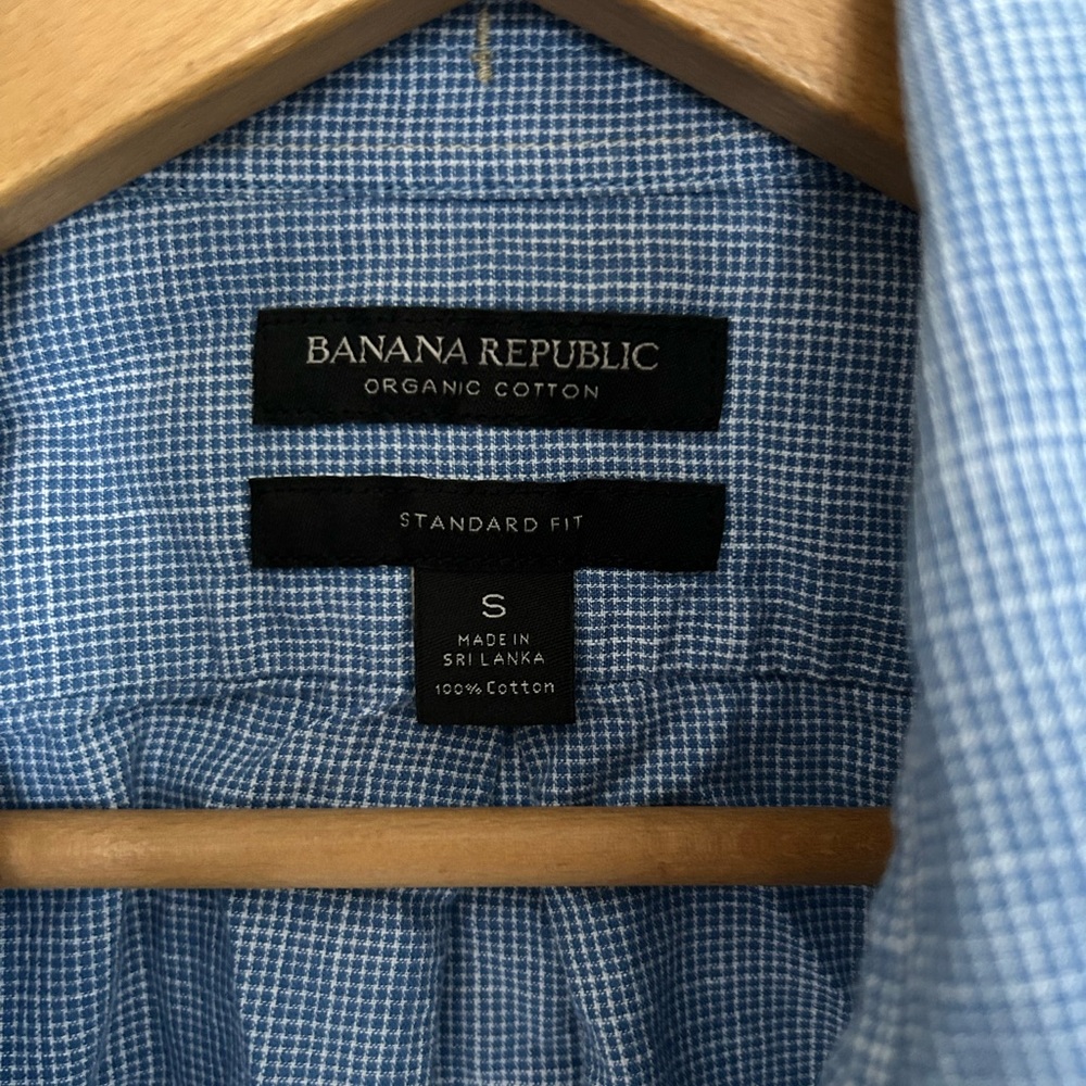 Banana Republic Blue Checkered Men's Shirt Organic Cotton